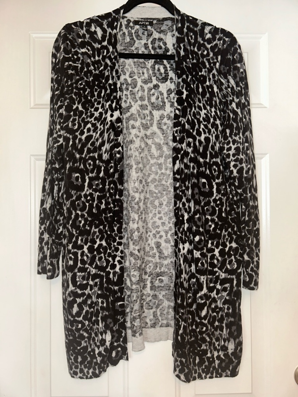Cheetah Leopard Open Cardigan L Black Gray Casual Long Classic Lightweight
